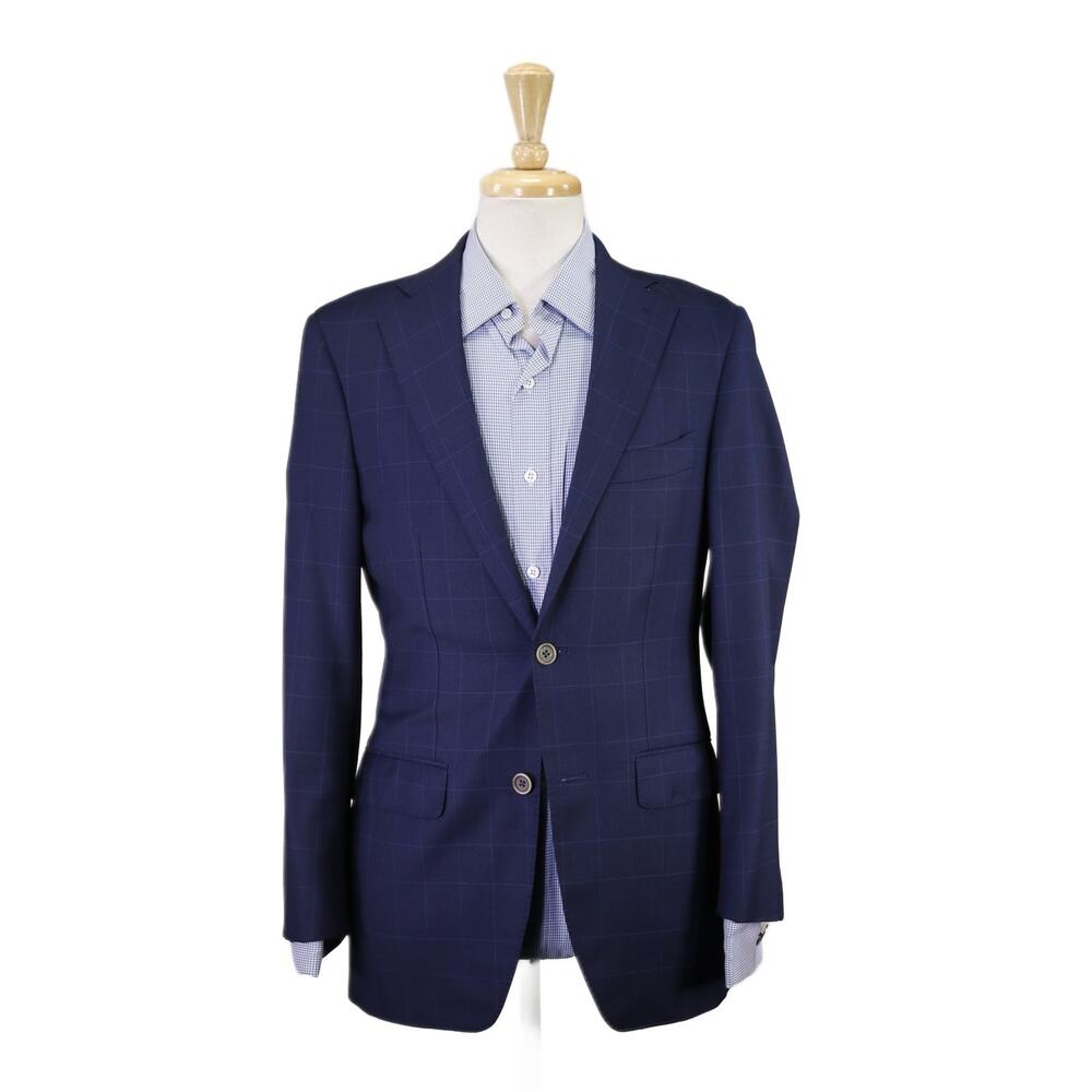 Suitsupply Lazio Navy Blue Windowpane 2-Btn Slim Fit Blazer Jacket 36R